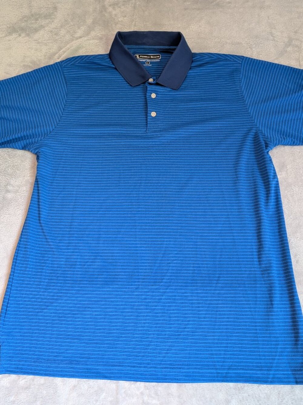 Pebble Beach Men's Dry Luxe Performance Golf Shirt Size L Blue Striped Polo